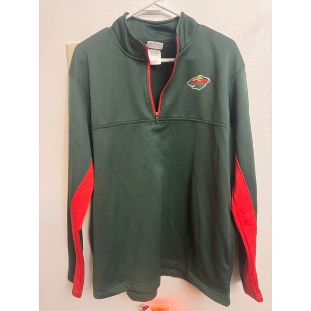 NHL Minnesota Wild Quarter Zip Pullover Green Red Mens Large Hockey Jacket